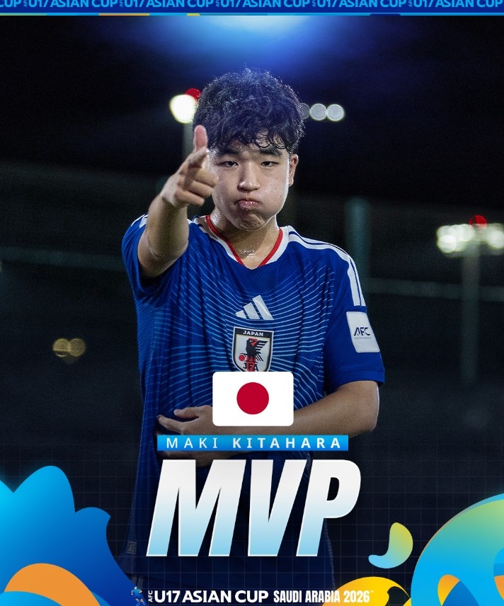 北原槙包攬U17亞洲杯金靴+MVP，兩戰(zhàn)中國均破門