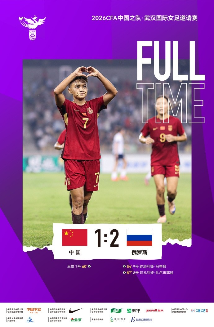 王霜世界波難救主 中國女足主場1-2俄羅斯