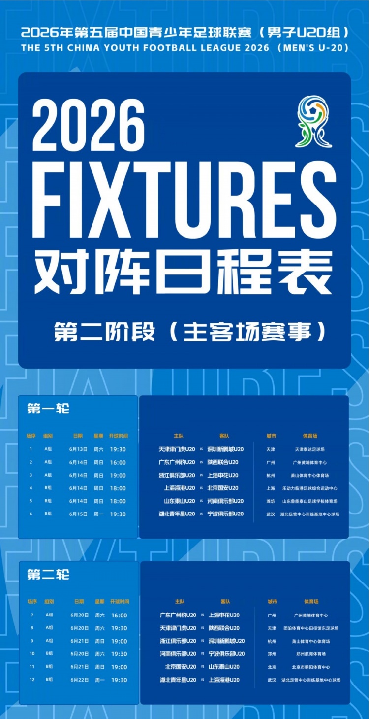 北京國(guó)安U20第二階段主客場(chǎng)賽程公布 5月開戰(zhàn)