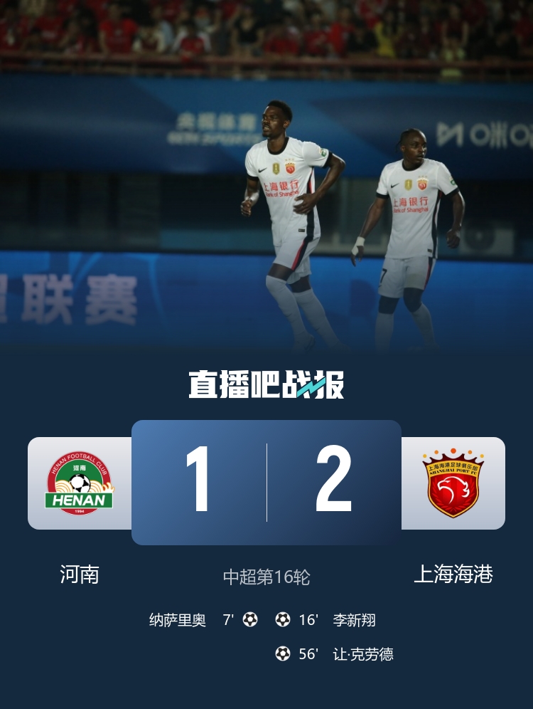 海港2-1逆轉(zhuǎn)河南 李新翔扳平讓·克勞德頭槌制勝 古斯塔沃越位進(jìn)球無(wú)效