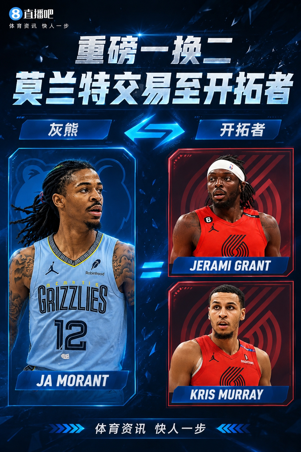 一夜32條動(dòng)態(tài)：莫蘭特赴開(kāi)拓者，哈登拒選項(xiàng)，追夢(mèng)助力追詹眉